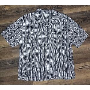 Vintage 90s Guess Jeans USA Men’s Button Up Shirt XL Black White Wavy Stripe Mad